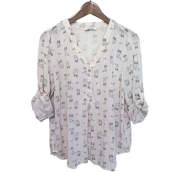 Cat Blouse | Mandee | Button Up | Sz L - Picture 3 of 6